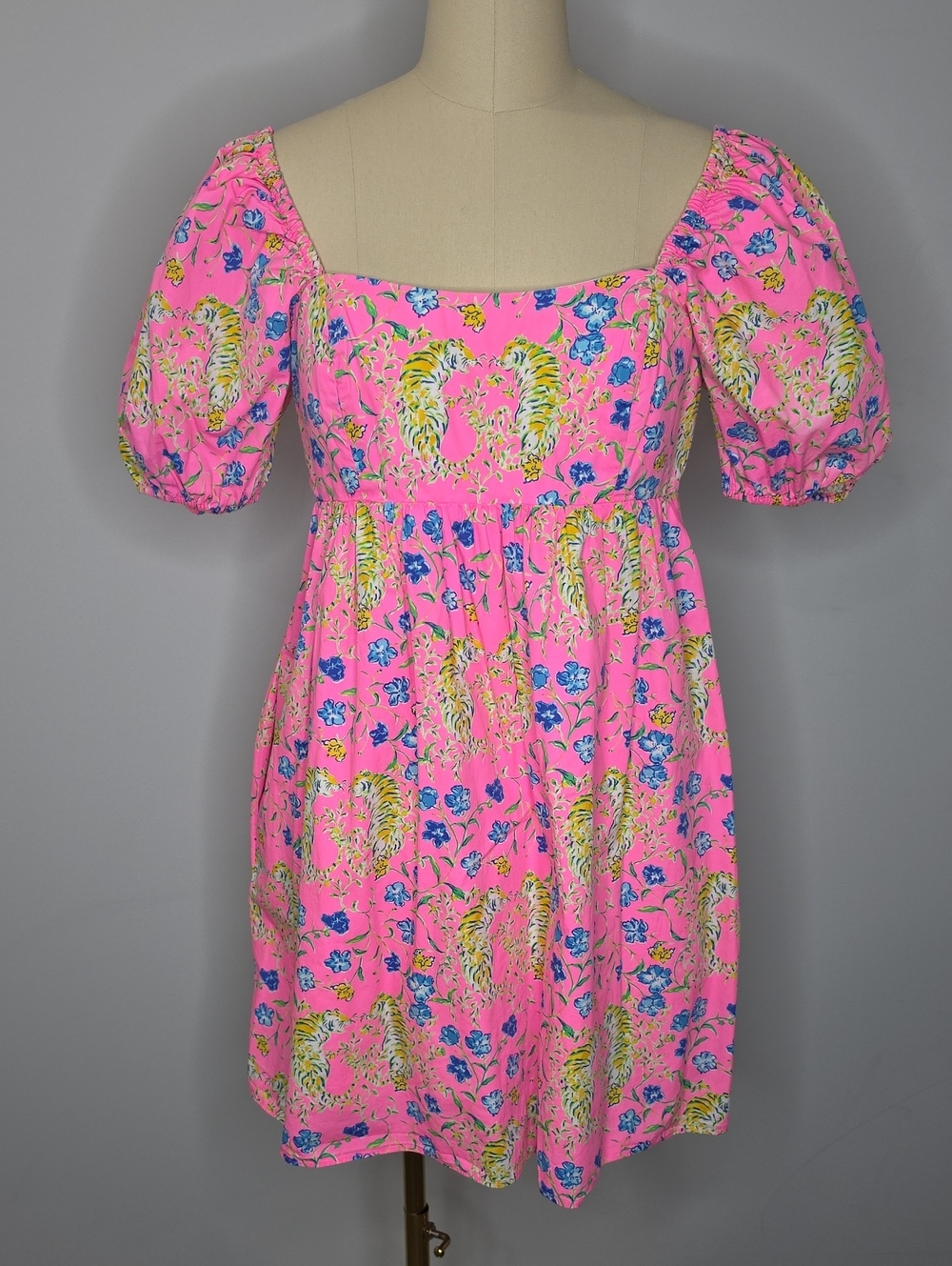 Lilly Pulitzer Kay Dress Prosecco Pink Tigress Garden Puff Sleeve Size 4